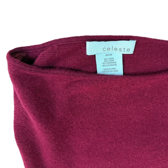 Celeste Wool-Cashmere Colour-Block Poncho – Burgundy & Black - Picture 7 of 8